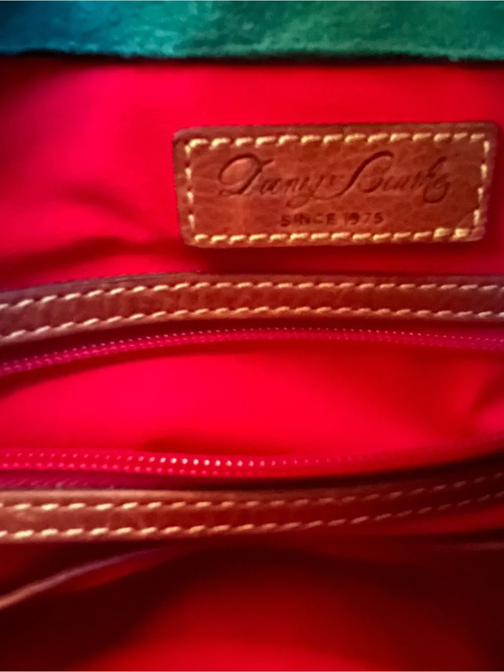 Dooney & Bourke Brown Leather Shoulder Bag with Green Suede Interior